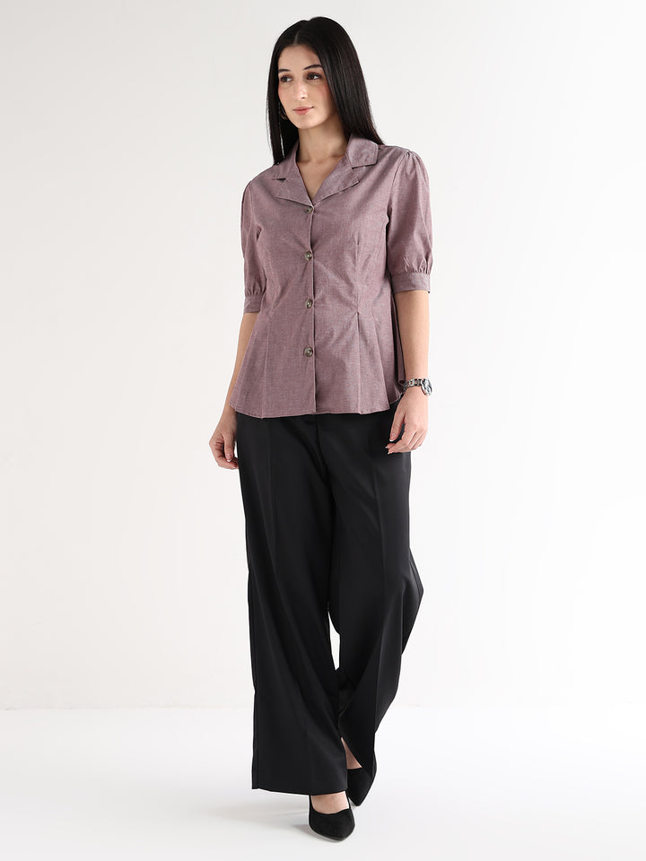 Hancock   Women   Maroon   Solids   Cotton Elastane   Regular Fit   Formal   Shirt