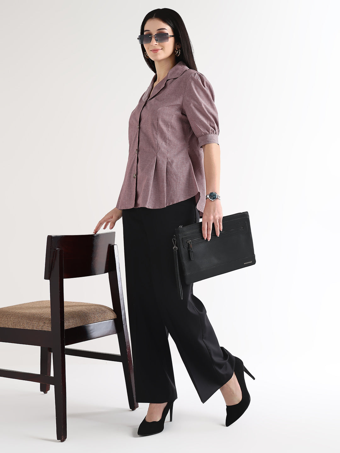 Hancock   Women   Maroon   Solids   Cotton Elastane   Regular Fit   Formal   Shirt