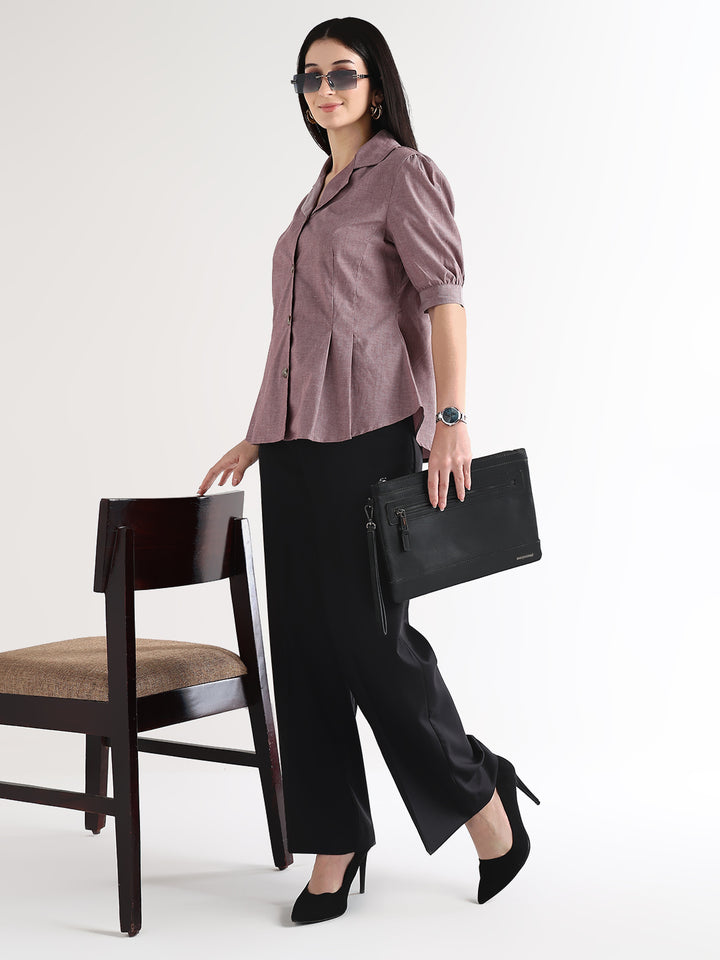 Hancock   Women   Maroon   Solids   Cotton Elastane   Regular Fit   Formal   Shirt