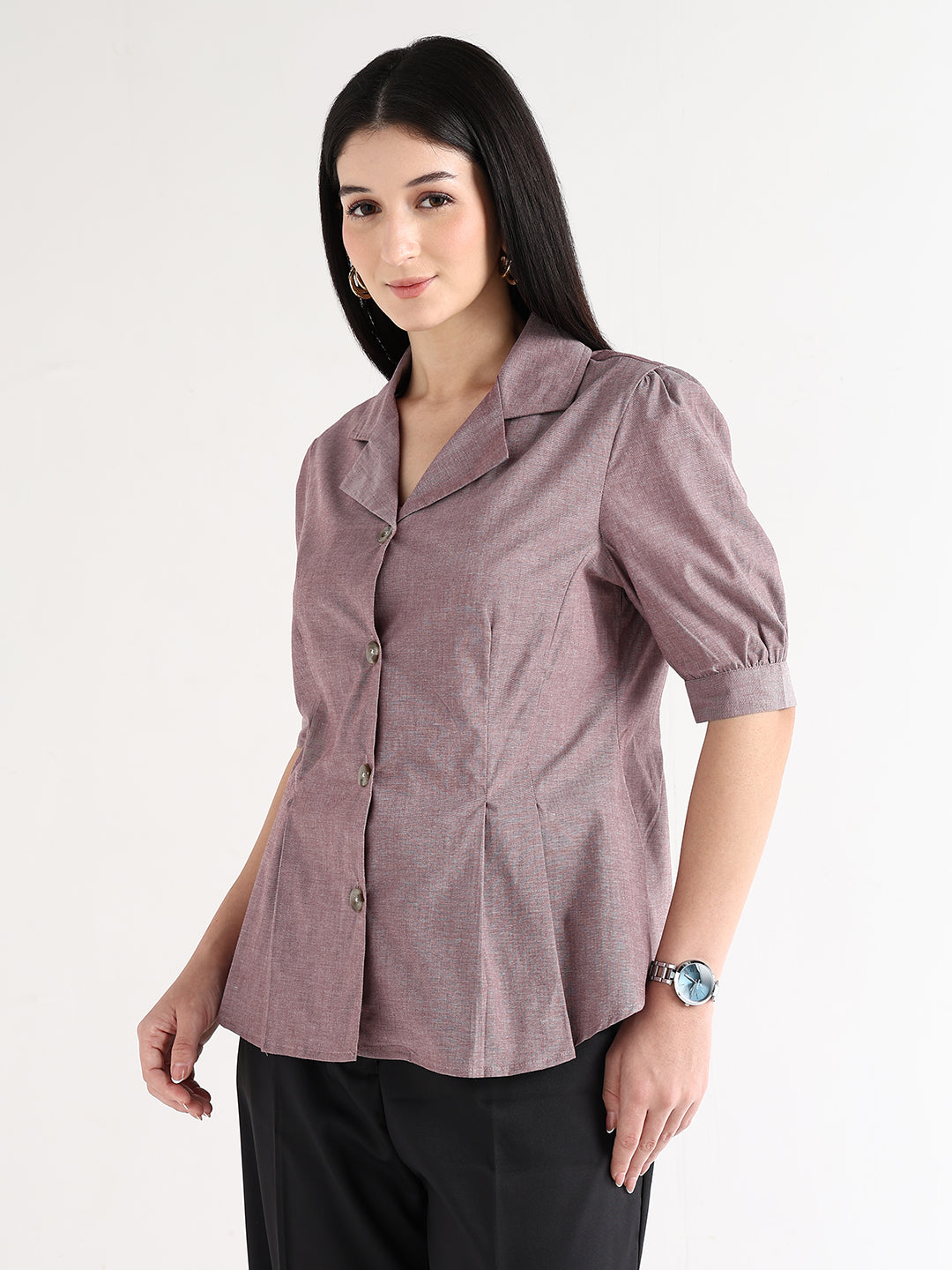 Hancock   Women   Maroon   Solids   Cotton Elastane   Regular Fit   Formal   Shirt
