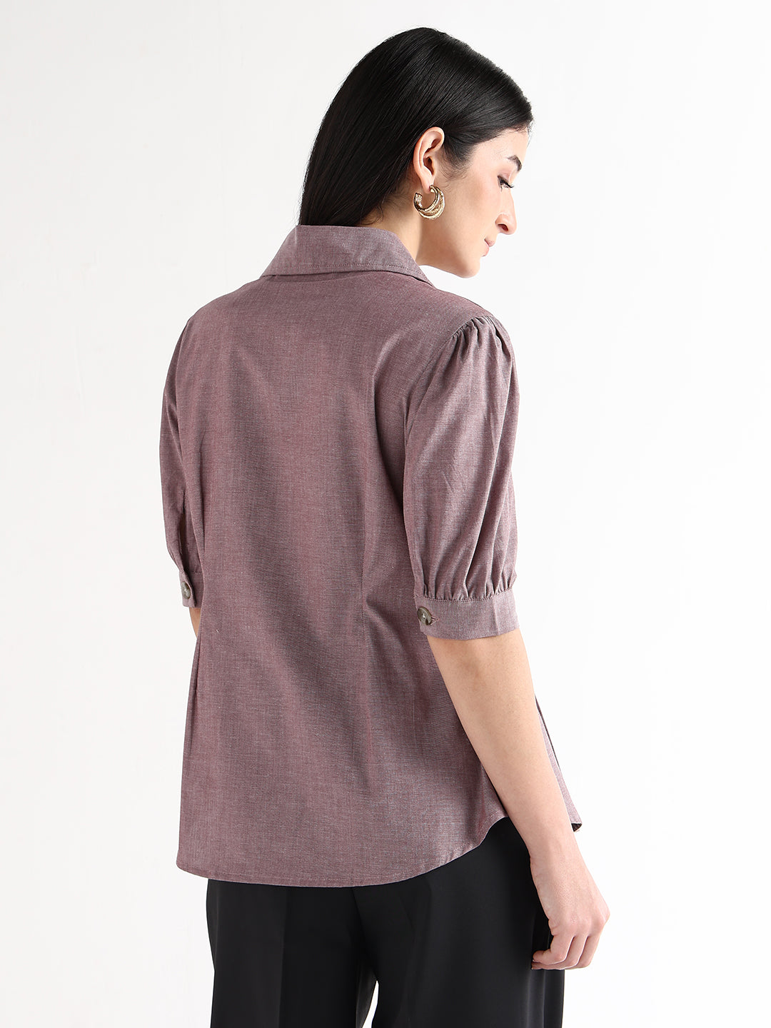 Hancock   Women   Maroon   Solids   Cotton Elastane   Regular Fit   Formal   Shirt