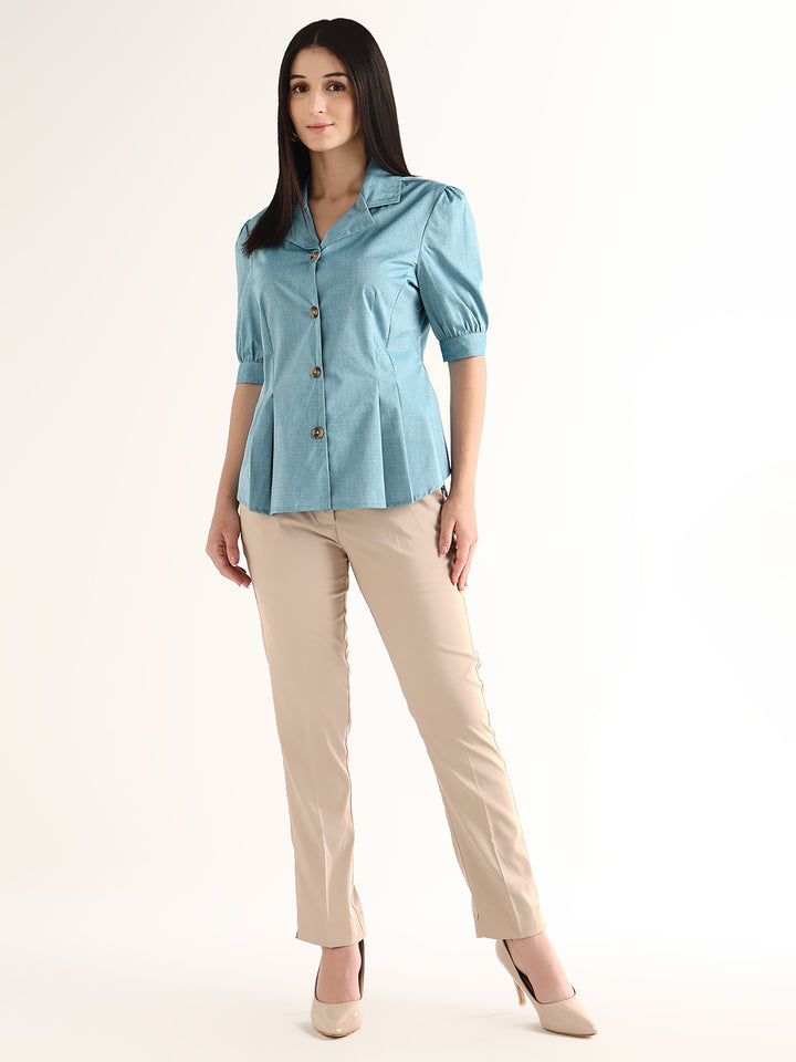 Hancock   Women   Blue   Solid Self Design   Pure Cotton   Regular Fit   Formal   Shirt