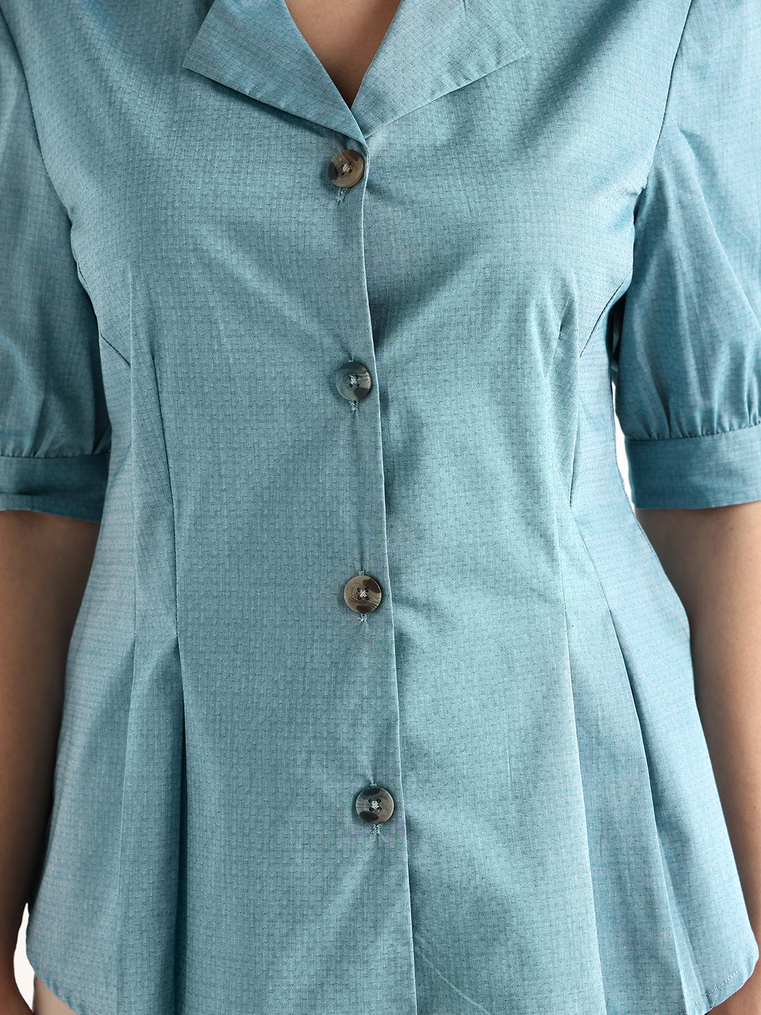 Hancock   Women   Blue   Solid Self Design   Pure Cotton   Regular Fit   Formal   Shirt