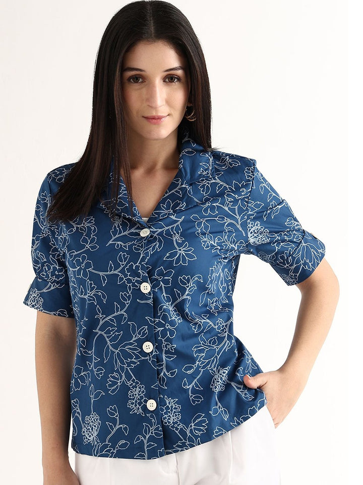 Hancock   Women   Blue   Prints   Pure Cotton   Regular Fit   Formal   Shirt