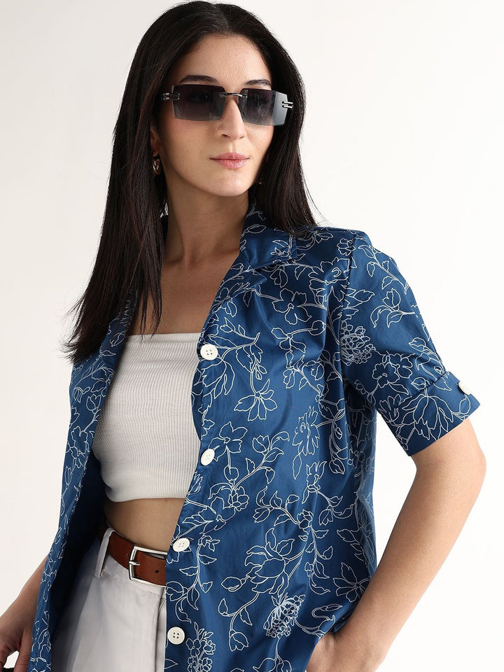 Hancock   Women   Blue   Prints   Pure Cotton   Regular Fit   Formal   Shirt