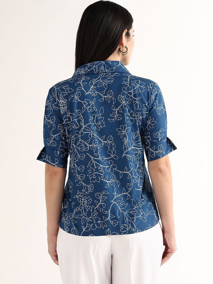 Hancock   Women   Blue   Prints   Pure Cotton   Regular Fit   Formal   Shirt