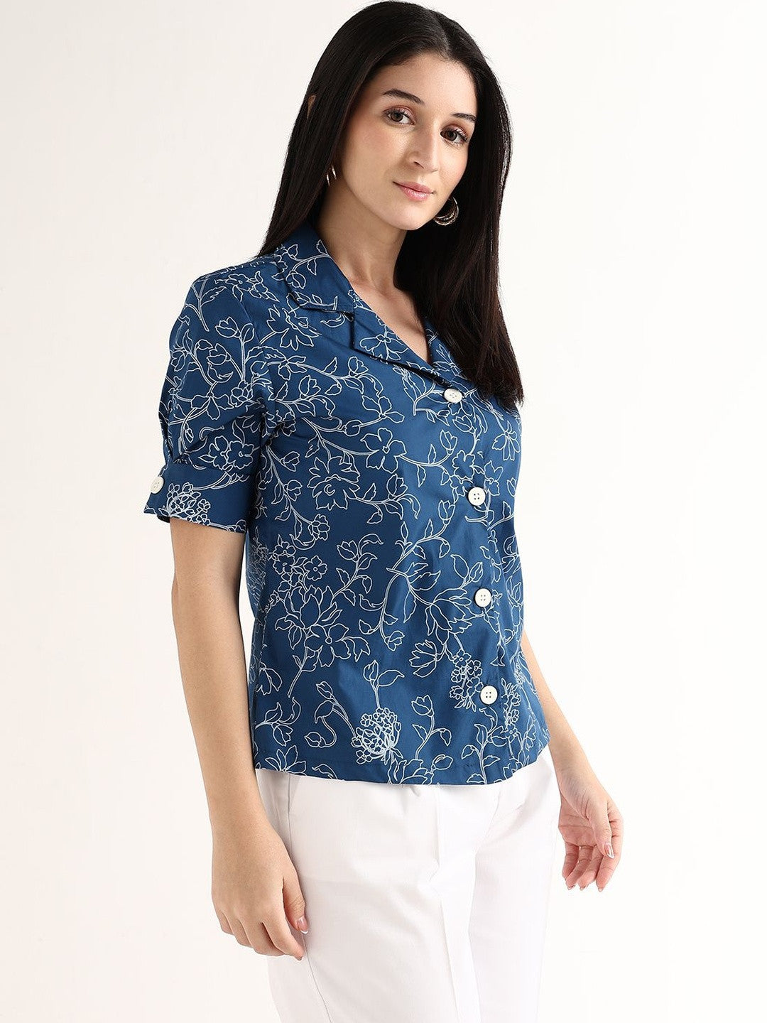 Hancock   Women   Blue   Prints   Pure Cotton   Regular Fit   Formal   Shirt