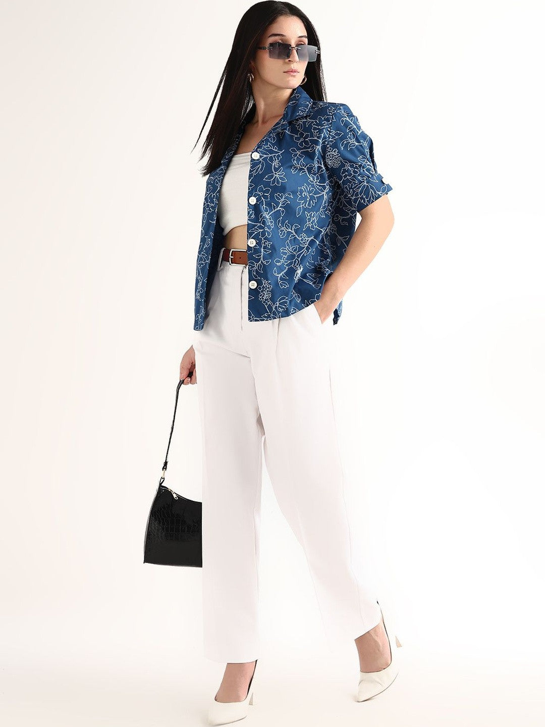 Hancock   Women   Blue   Prints   Pure Cotton   Regular Fit   Formal   Shirt