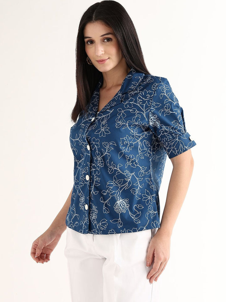 Hancock   Women   Blue   Prints   Pure Cotton   Regular Fit   Formal   Shirt