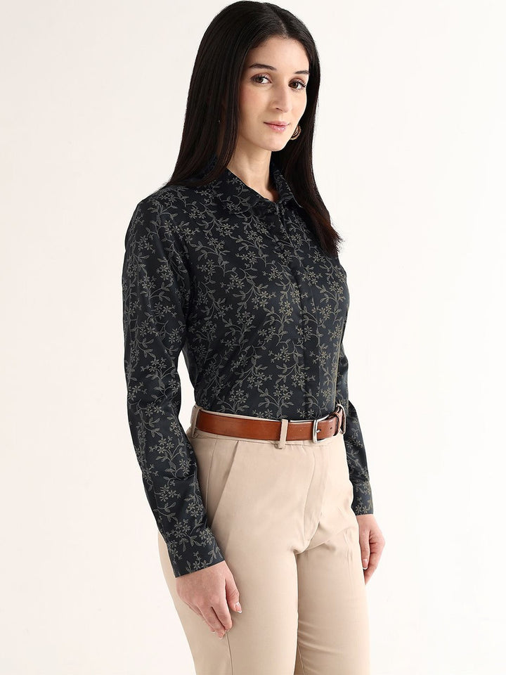 Hancock   Women   Black   Prints   Pure Cotton   Regular Fit   Formal   Shirt