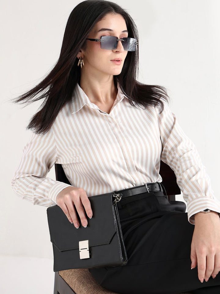 Hancock   Women   White & Beige   Prints   Pure Cotton   Regular Fit   Formal   Shirt