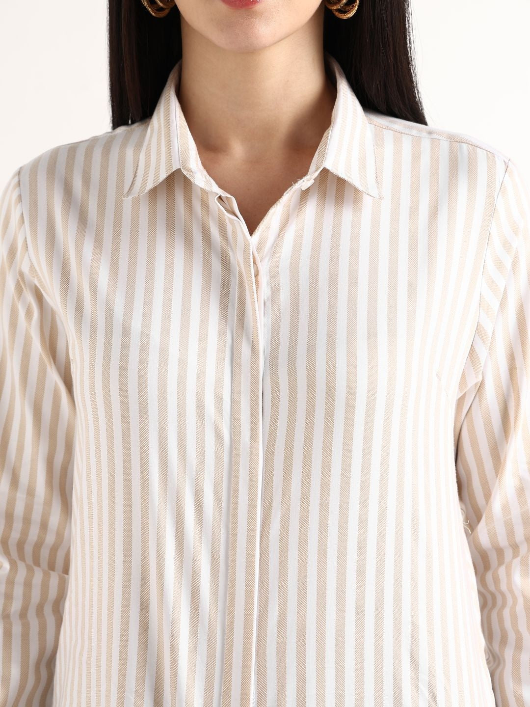 Hancock   Women   White & Beige   Prints   Pure Cotton   Regular Fit   Formal   Shirt