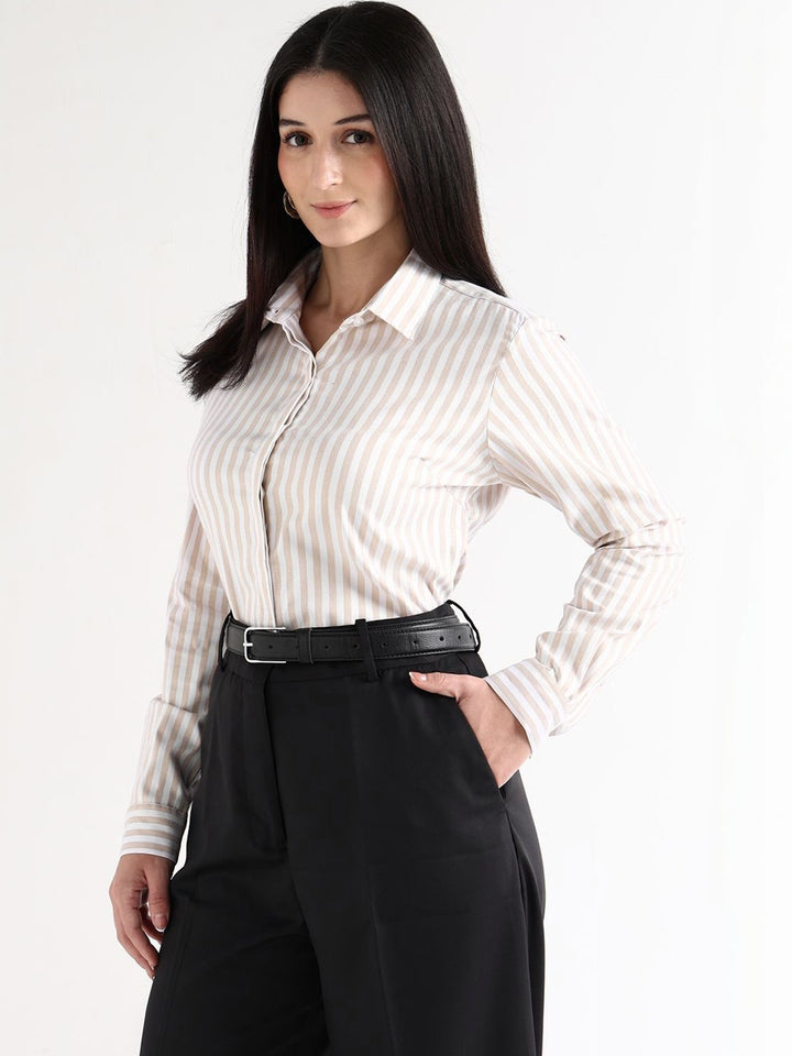 Hancock   Women   White & Beige   Prints   Pure Cotton   Regular Fit   Formal   Shirt