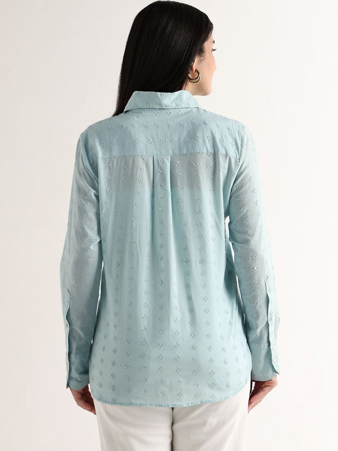 Hancock   Women   Sky Blue   Solids   Pure Cotton   Relaxed Fit   Casual   Shirt