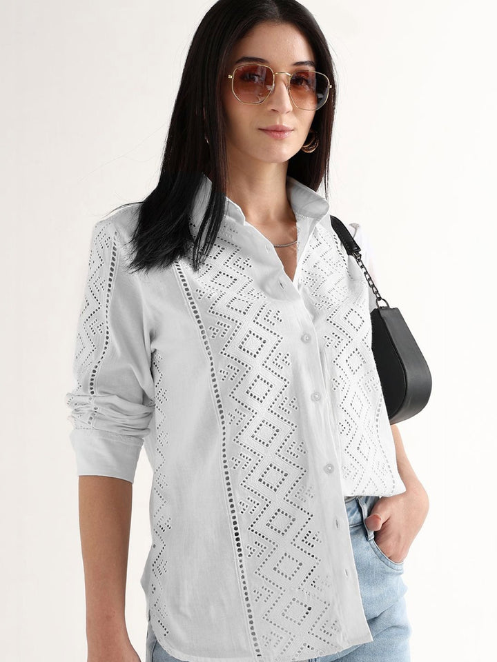Hancock   Women   White   Solids   Pure Cotton   Relaxed Fit   Casual   Shirt