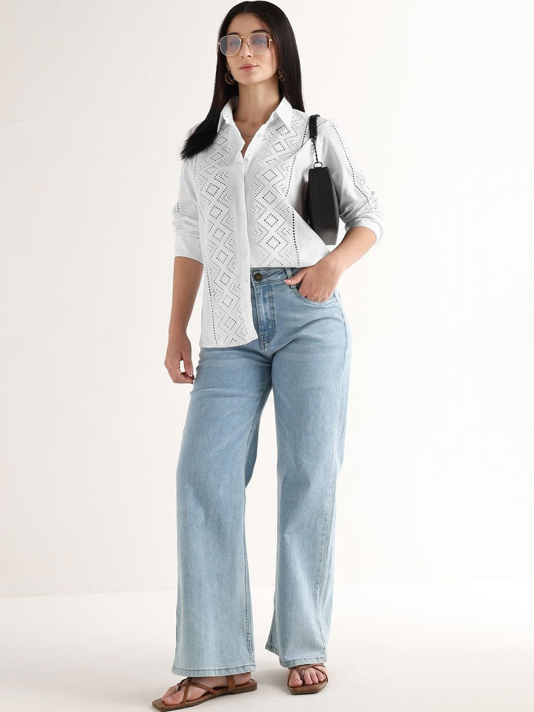 Hancock   Women   White   Solids   Pure Cotton   Relaxed Fit   Casual   Shirt