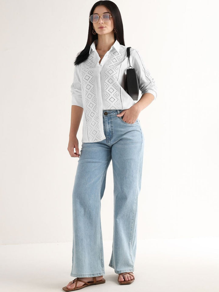 Hancock   Women   White   Solids   Pure Cotton   Relaxed Fit   Casual   Shirt