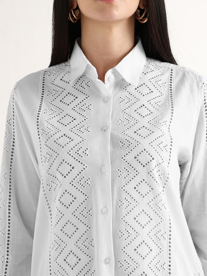 Hancock   Women   White   Solids   Pure Cotton   Relaxed Fit   Casual   Shirt