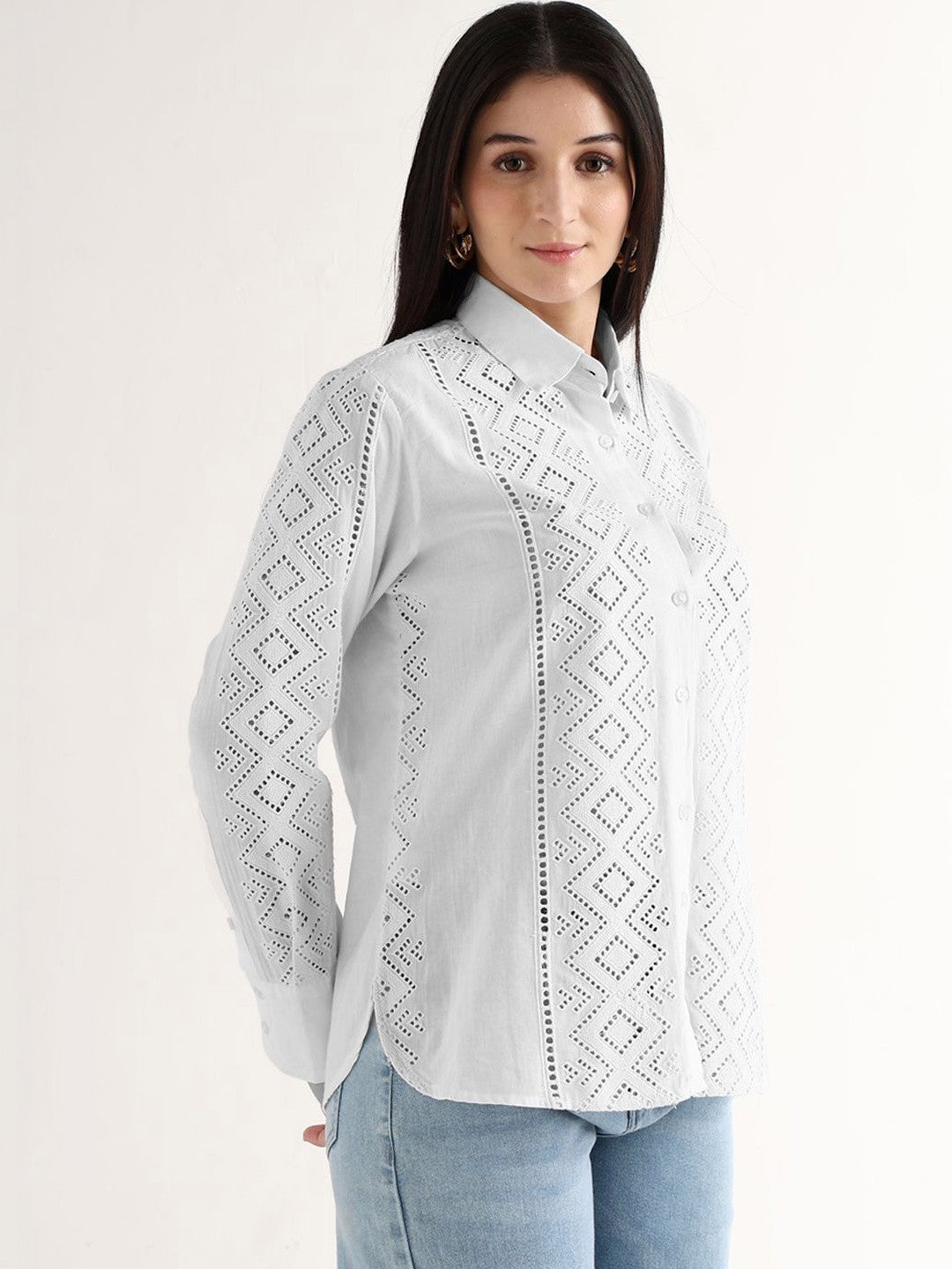 Hancock   Women   White   Solids   Pure Cotton   Relaxed Fit   Casual   Shirt