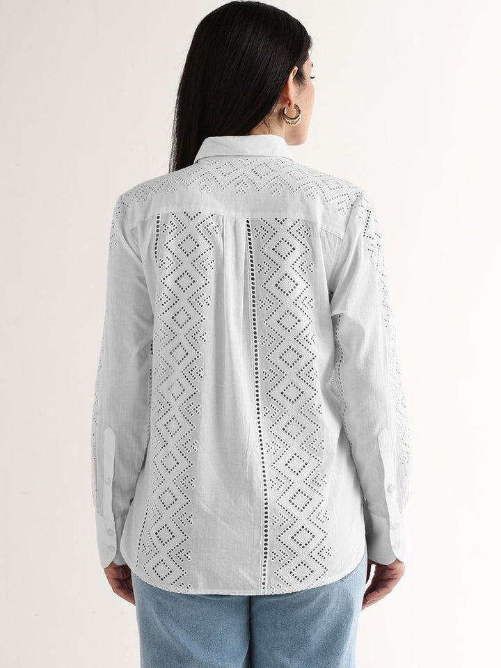 Hancock   Women   White   Solids   Pure Cotton   Relaxed Fit   Casual   Shirt