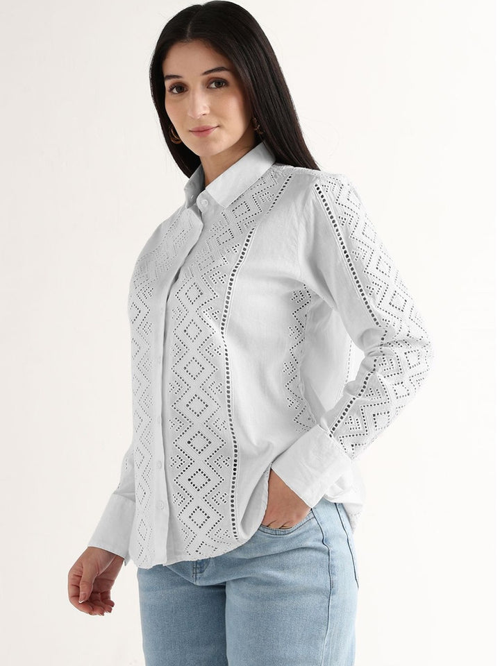 Hancock   Women   White   Solids   Pure Cotton   Relaxed Fit   Casual   Shirt
