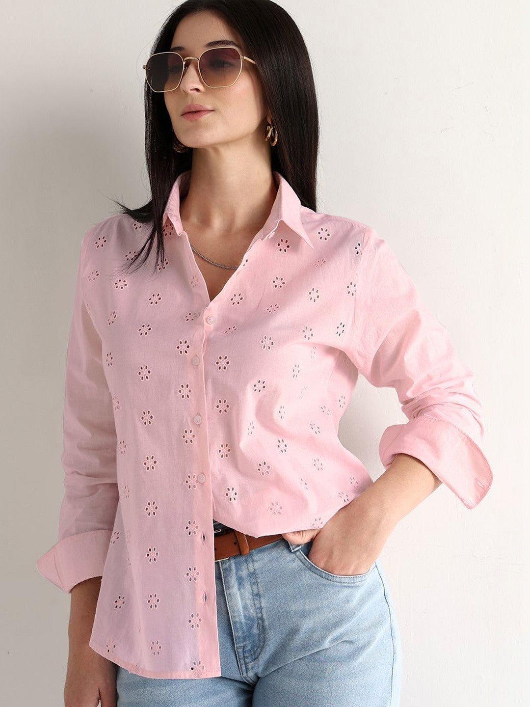 Hancock   Women   Pink   Solids   Pure Cotton   Relaxed Fit   Casual   Shirt