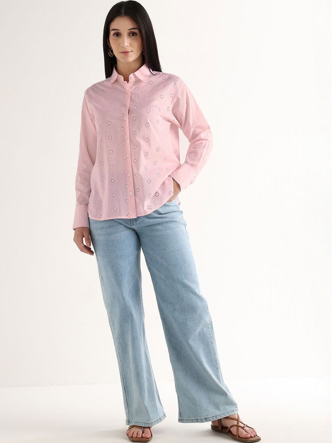 Hancock   Women   Pink   Solids   Pure Cotton   Relaxed Fit   Casual   Shirt