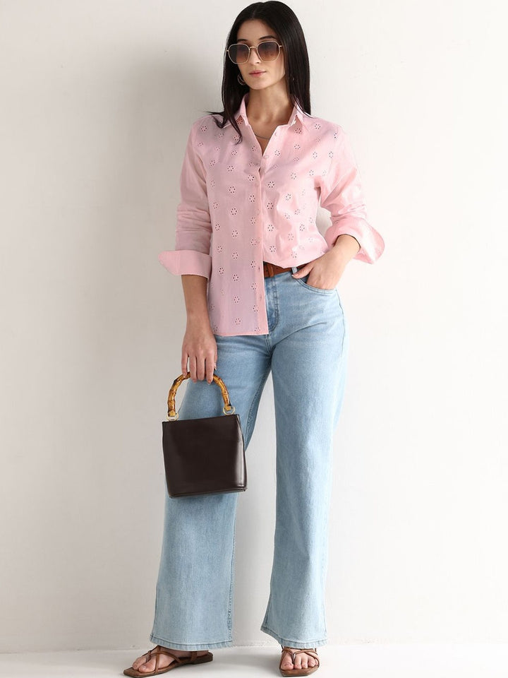 Hancock   Women   Pink   Solids   Pure Cotton   Relaxed Fit   Casual   Shirt