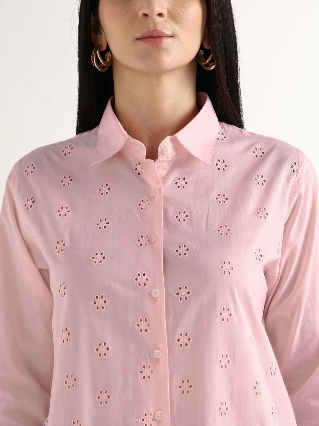 Hancock   Women   Pink   Solids   Pure Cotton   Relaxed Fit   Casual   Shirt
