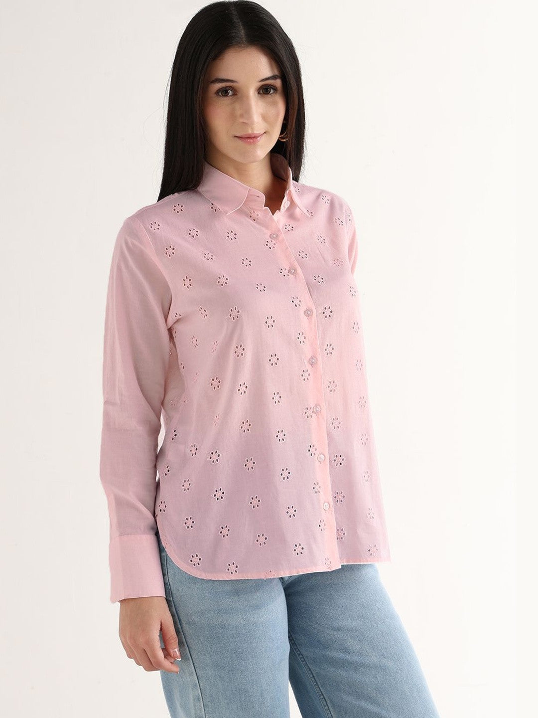 Hancock   Women   Pink   Solids   Pure Cotton   Relaxed Fit   Casual   Shirt