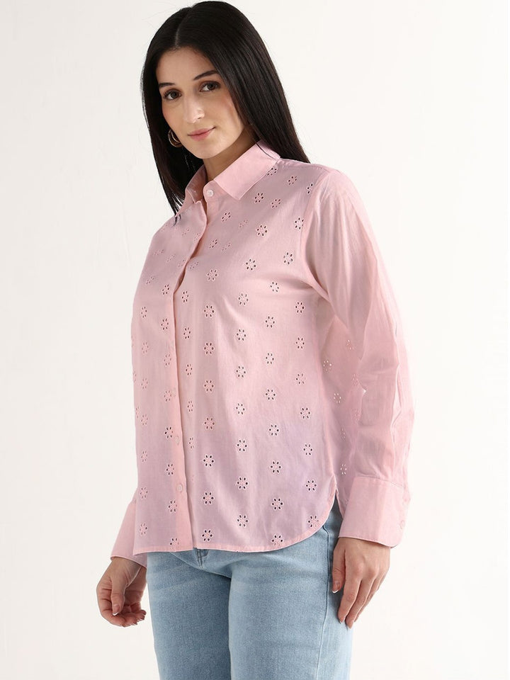 Hancock   Women   Pink   Solids   Pure Cotton   Relaxed Fit   Casual   Shirt