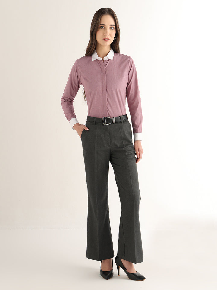 Hancock Women Red Solid Self Design Pure Cotton Regular Fit Formal Shirt