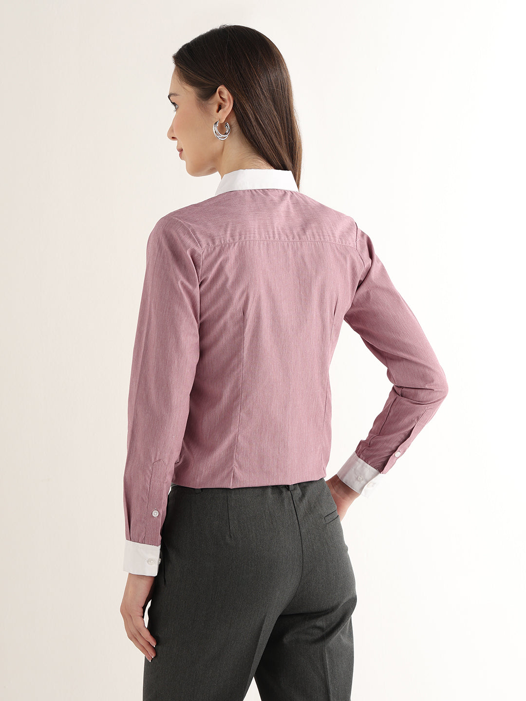 Hancock Women Red Solid Self Design Pure Cotton Regular Fit Formal Shirt