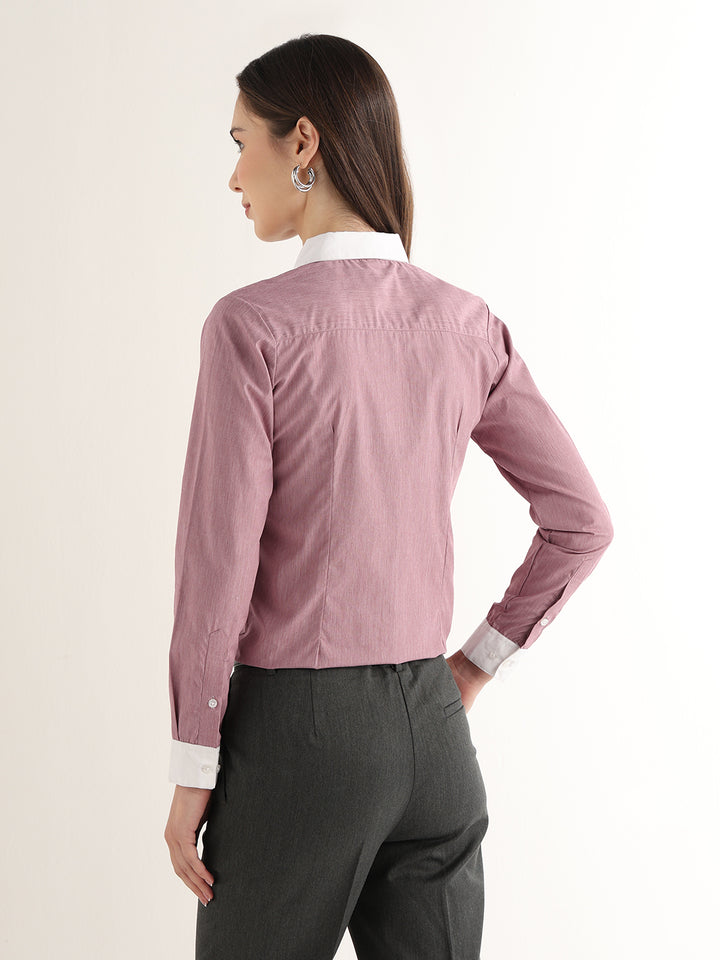 Hancock Women Red Solid Self Design Pure Cotton Regular Fit Formal Shirt