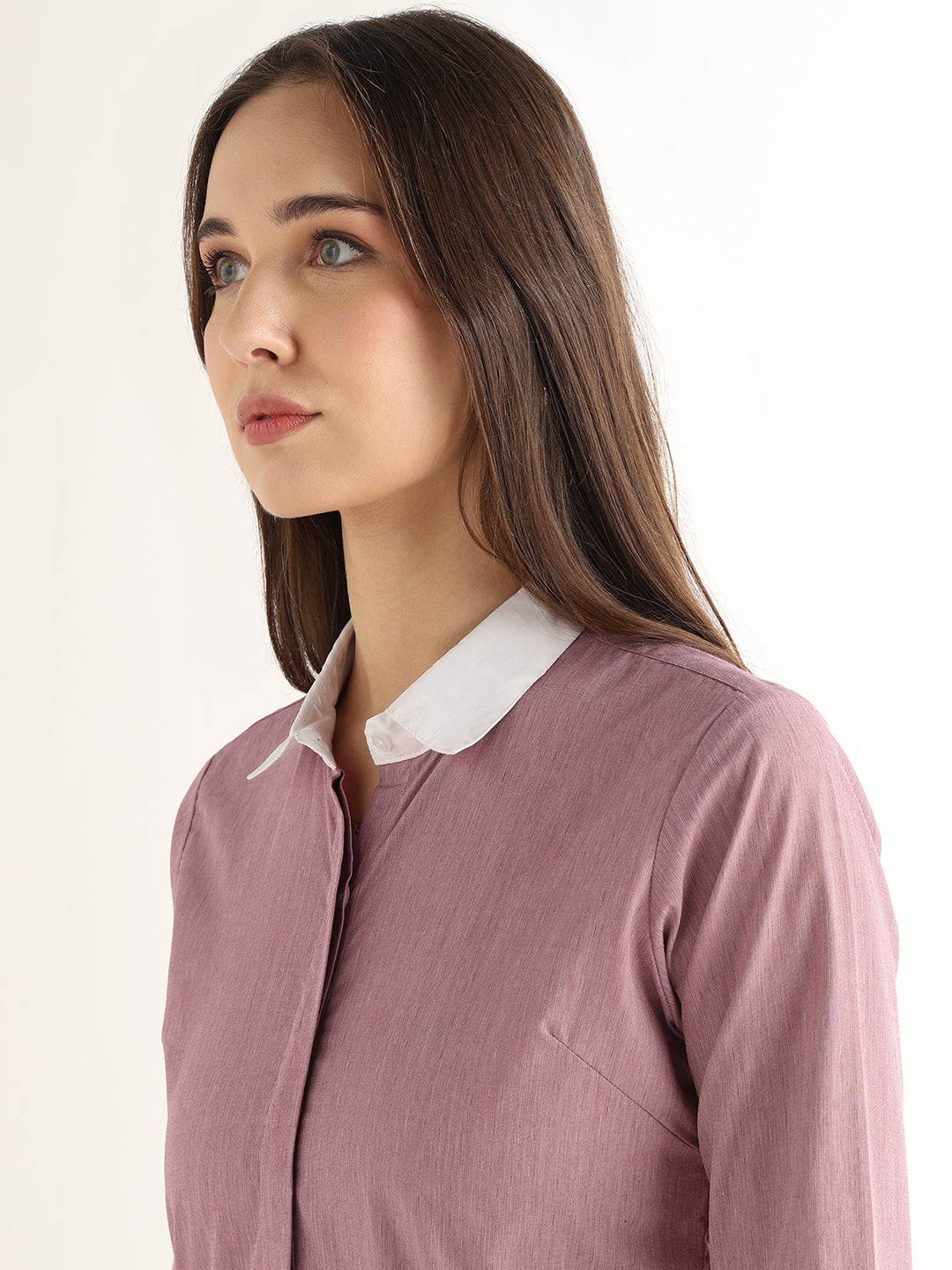 Hancock Women Red Solid Self Design Pure Cotton Regular Fit Formal Shirt