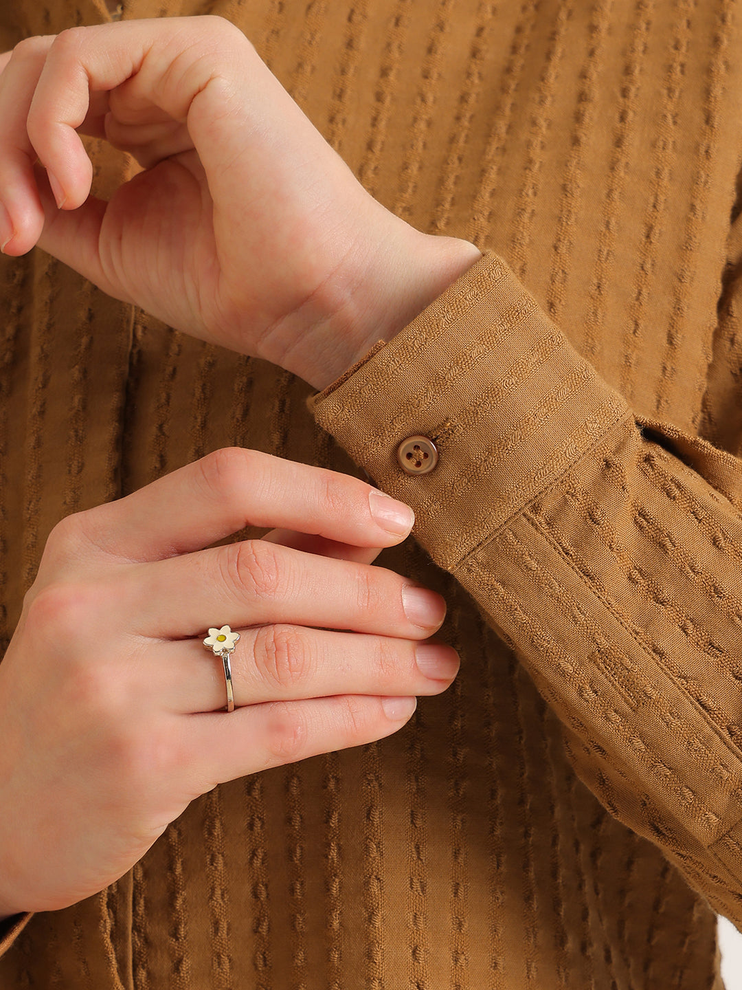 Hancock   Women   Camel Brown   Solid Self Design   Pure Cotton   Regular Fit   Formal   Shirt
