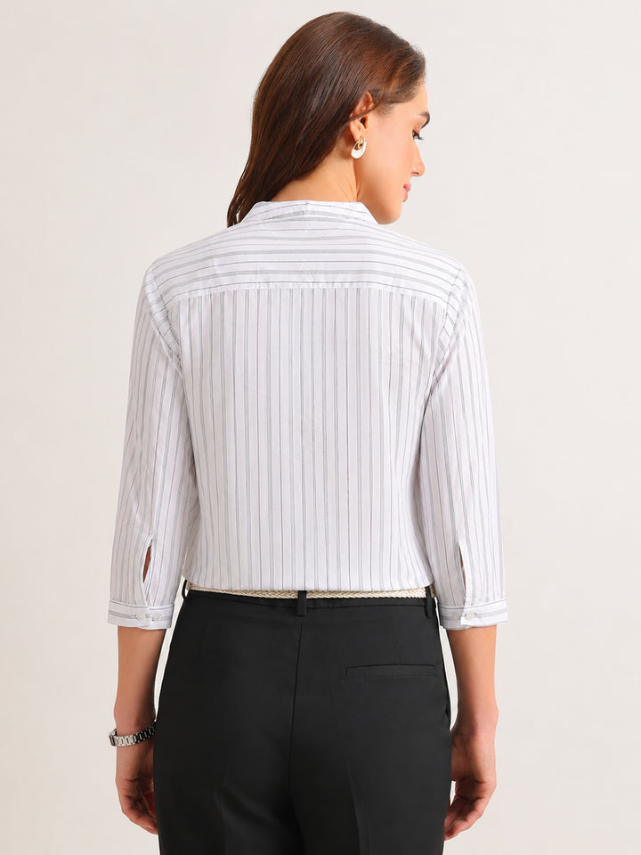 Hancock   Women   White   Stripes   Pure Cotton   Regular Fit   Formal   Shirt