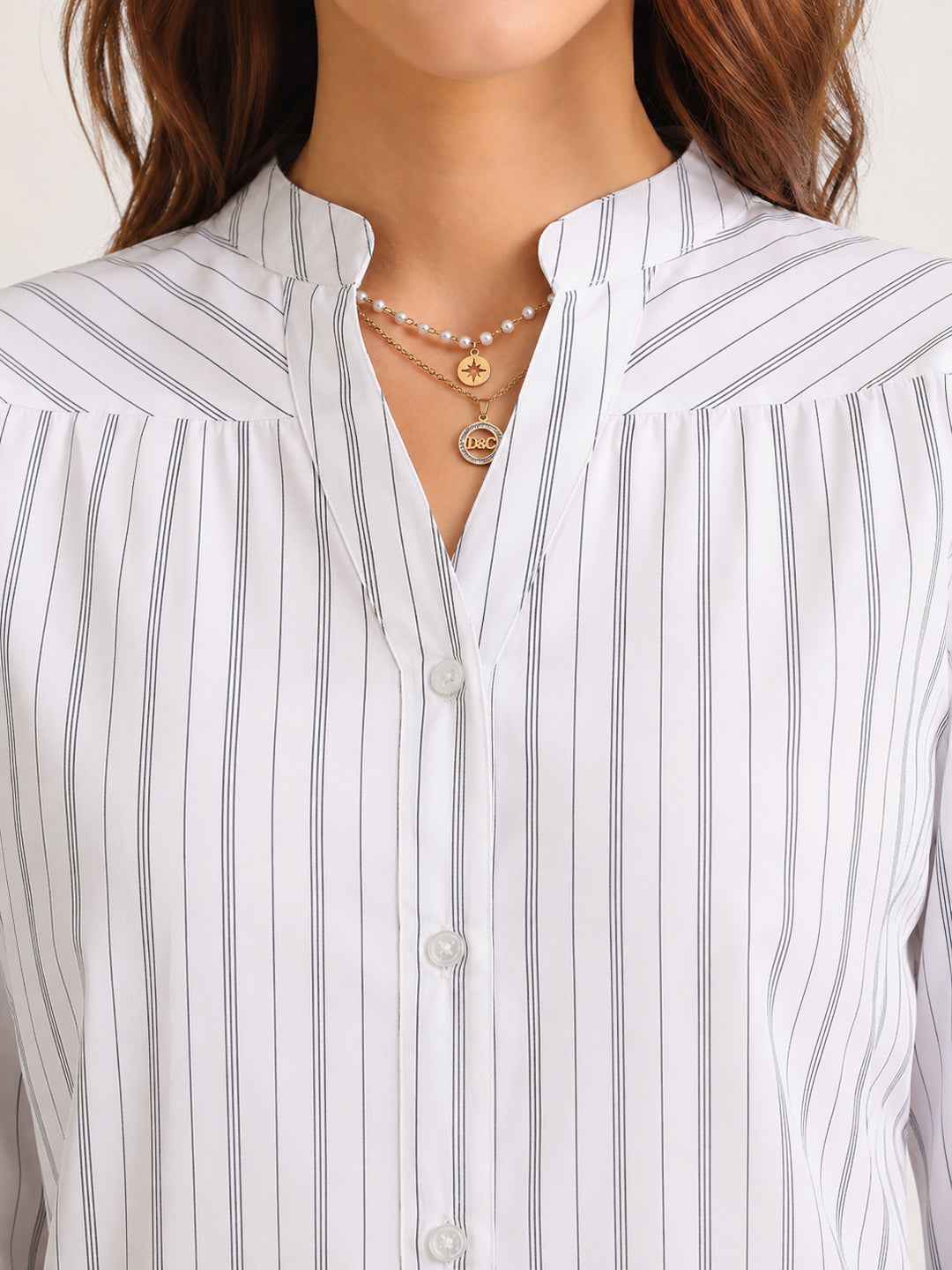 Hancock   Women   White   Stripes   Pure Cotton   Regular Fit   Formal   Shirt