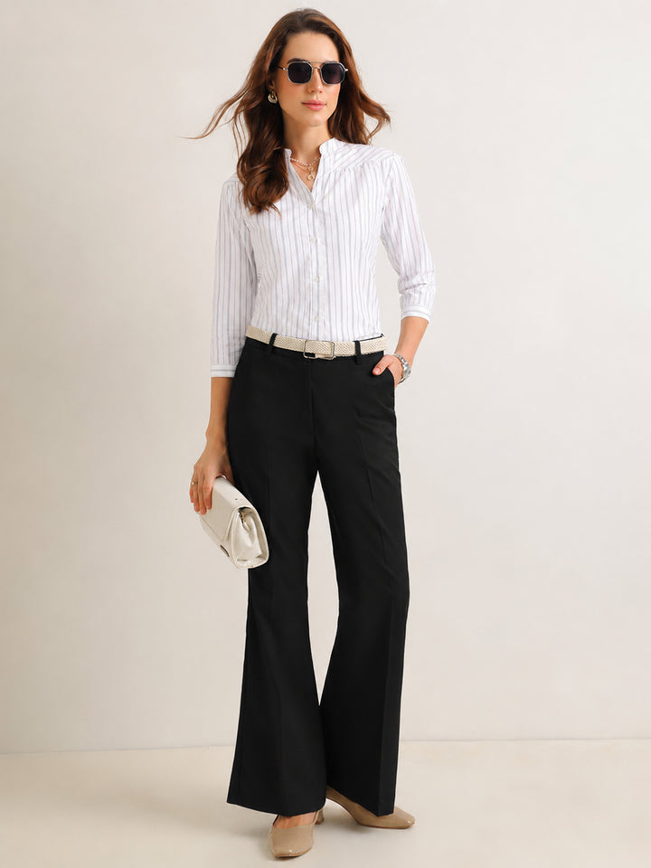 Hancock   Women   White   Stripes   Pure Cotton   Regular Fit   Formal   Shirt