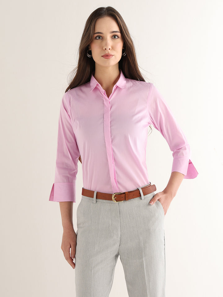 Hancock Women Pink Solid Pure Cotton Regular Fit Formal Shirt