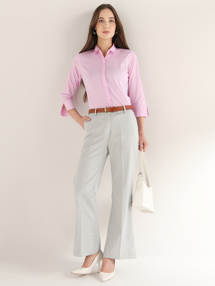 Hancock Women Pink Solid Pure Cotton Regular Fit Formal Shirt