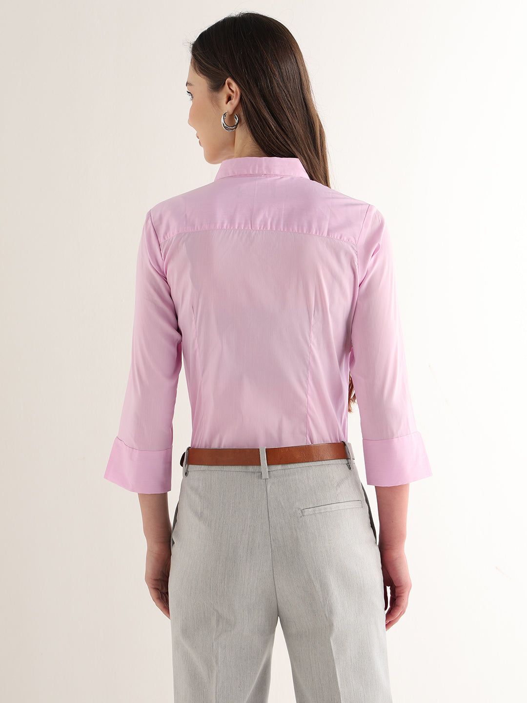 Hancock Women Pink Solid Pure Cotton Regular Fit Formal Shirt