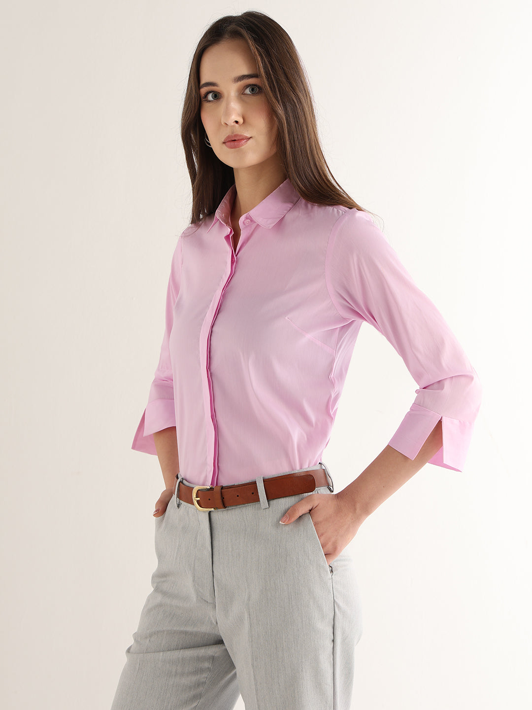 Hancock Women Pink Solid Pure Cotton Regular Fit Formal Shirt