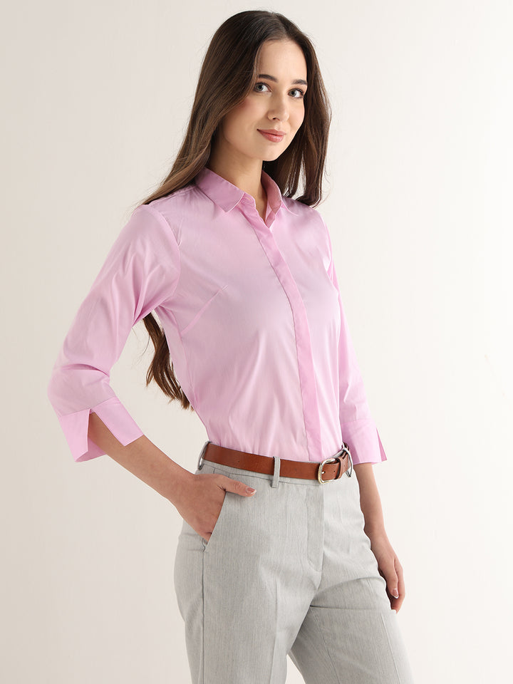 Hancock Women Pink Solid Pure Cotton Regular Fit Formal Shirt