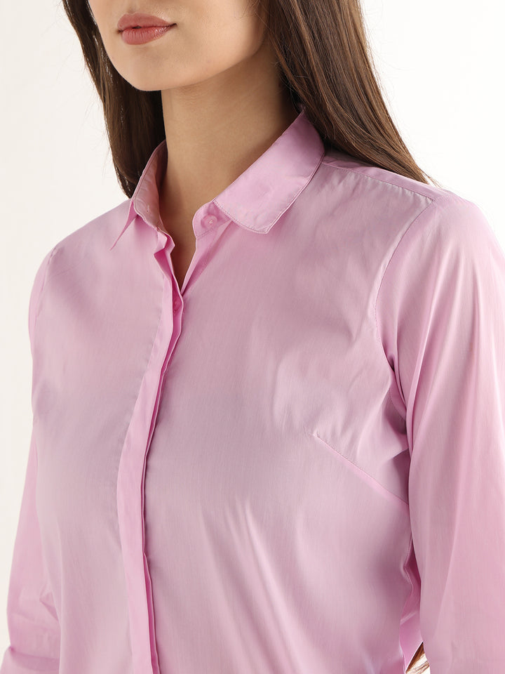 Hancock Women Pink Solid Pure Cotton Regular Fit Formal Shirt