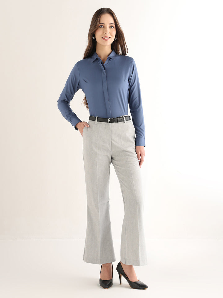 Hancock Women Bluish Grey Solid Viscose Rayon Regular Fit Formal Shirt