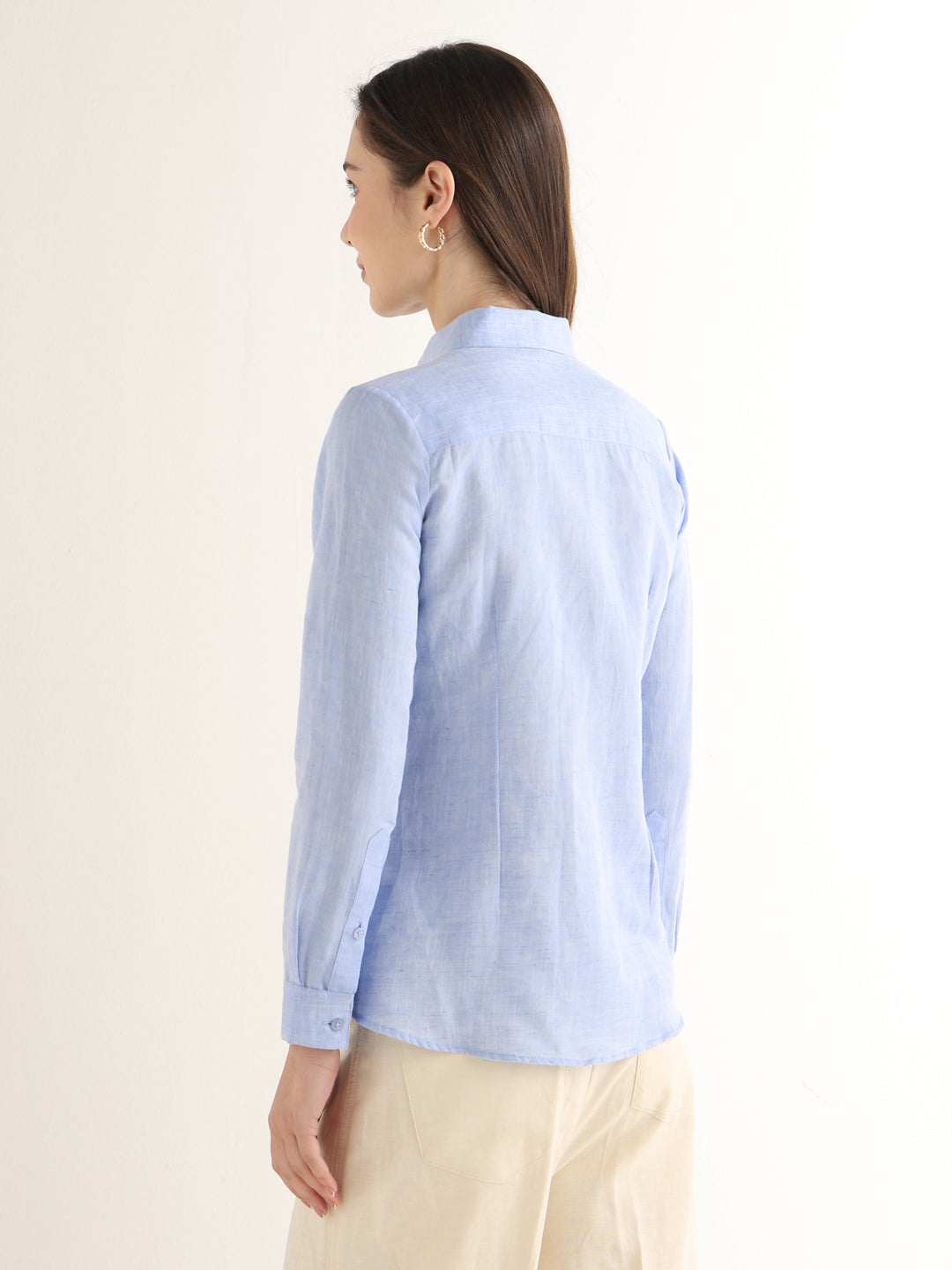 Hancock Women Blue Solid Pure Linen Regular Fit Formal Shirt