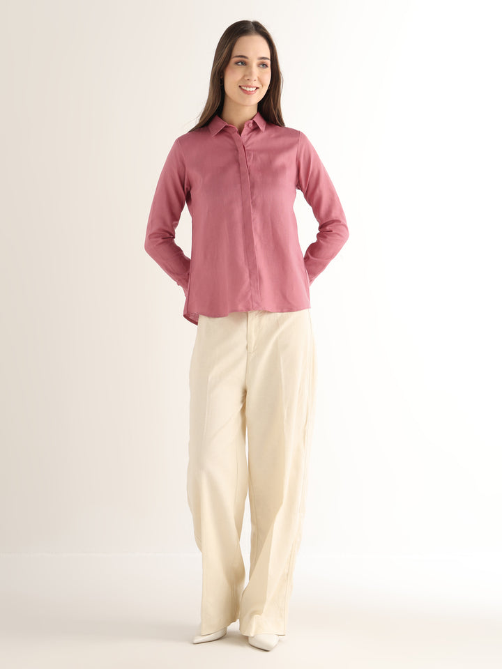 Hancock Women Pink Solid Pure Linen Regular Fit Formal Shirt