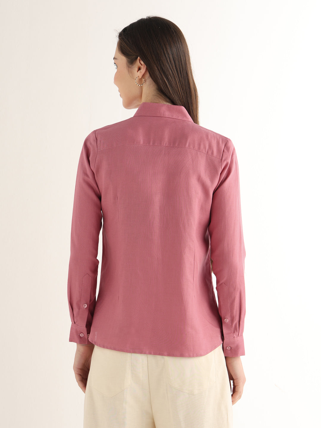 Hancock Women Pink Solid Pure Linen Regular Fit Formal Shirt