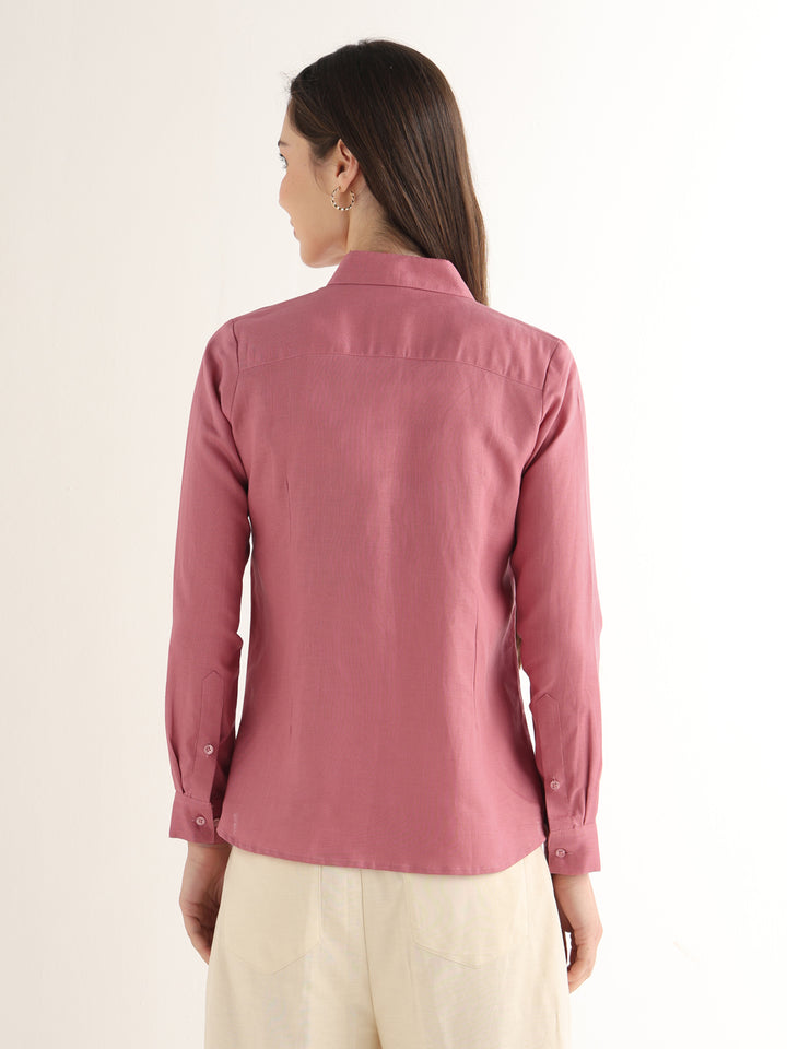 Hancock Women Pink Solid Pure Linen Regular Fit Formal Shirt